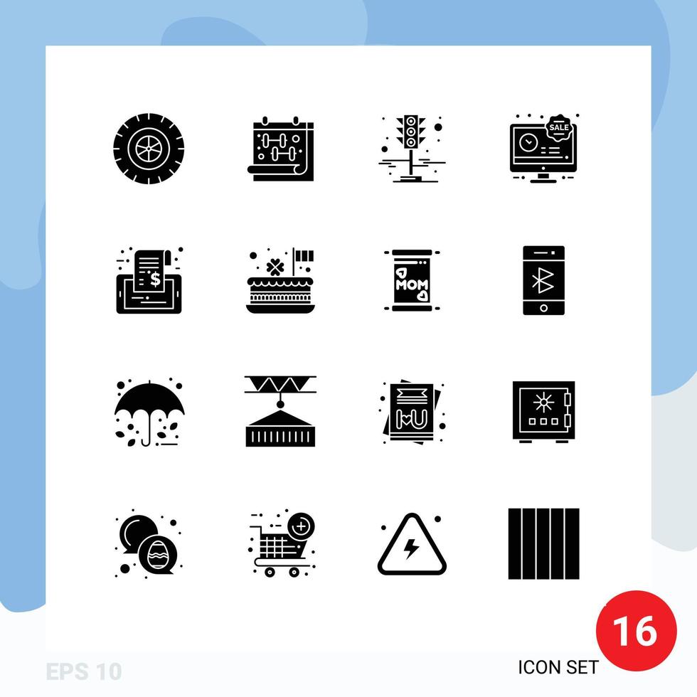16 Universal Solid Glyph Signs Symbols of phone label traffic discount limited time Editable Vector Design Elements