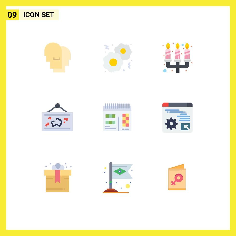 9 Flat Color concept for Websites Mobile and Apps calendar picture candle dinner photo map Editable Vector Design Elements
