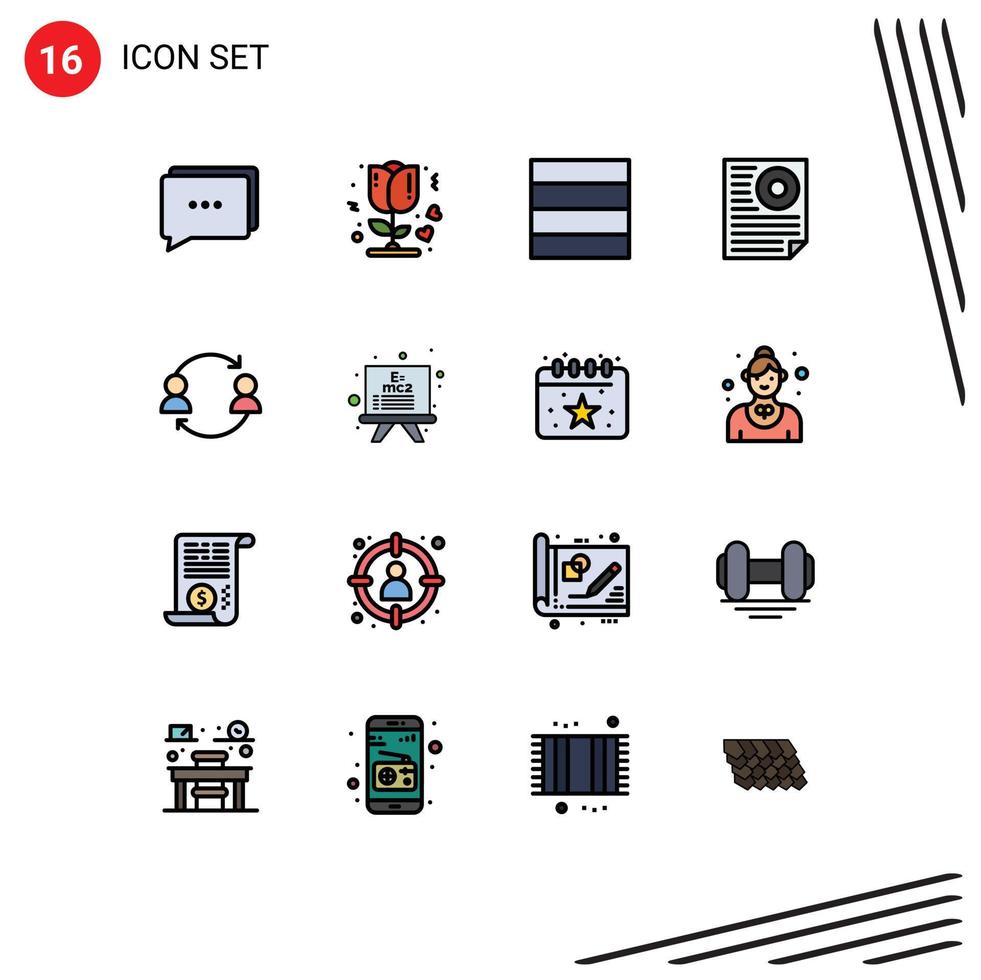 Pack of 16 Modern Flat Color Filled Lines Signs and Symbols for Web Print Media such as transfer employee wireframe avatar page Editable Creative Vector Design Elements