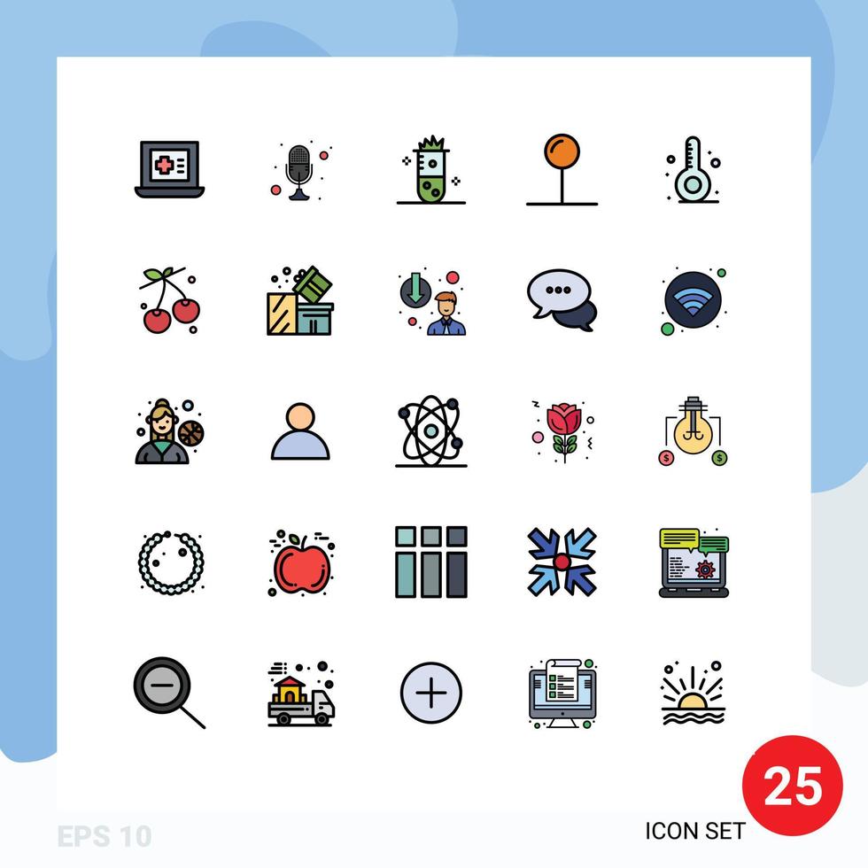 Modern Set of 25 Filled line Flat Colors Pictograph of summer pointer alcoholic fermentation pin nuclear fusion Editable Vector Design Elements