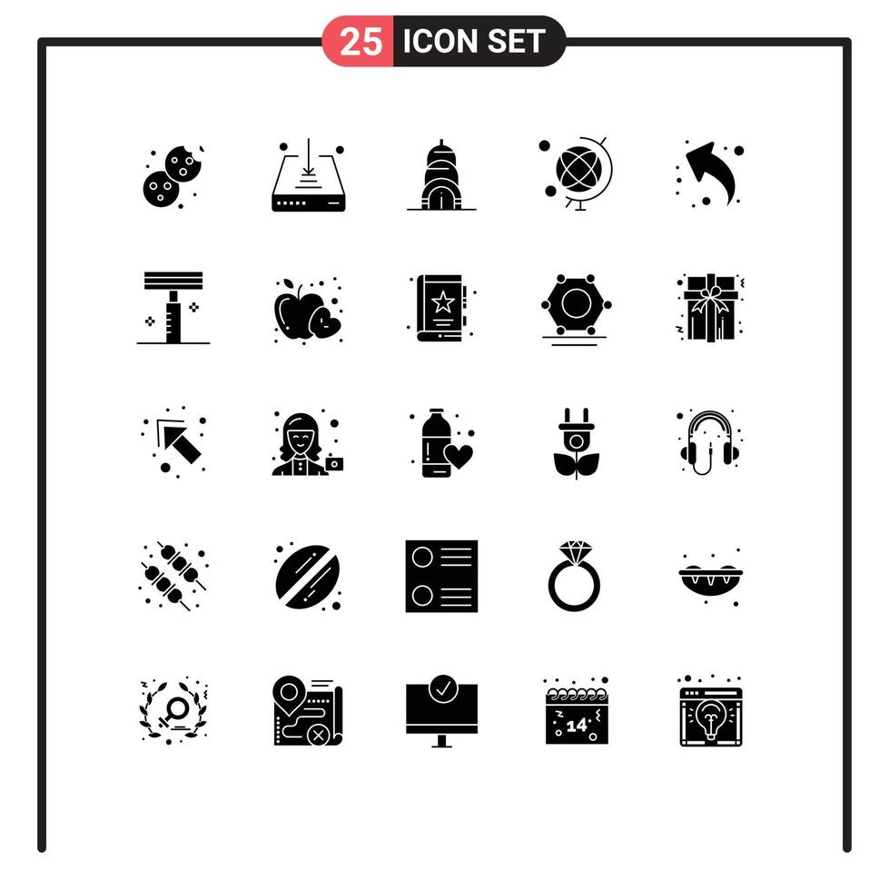 25 Universal Solid Glyphs Set for Web and Mobile Applications left share chrysler arrow geography Editable Vector Design Elements