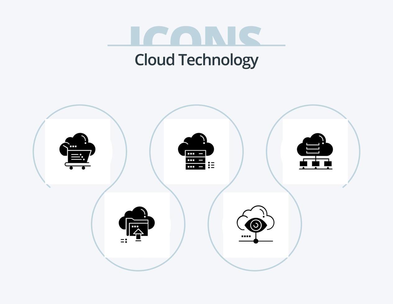 paquete de iconos de glifo de tecnología de nube 5 diseño de iconos. datos. cortar. nube. carretilla. carro vector