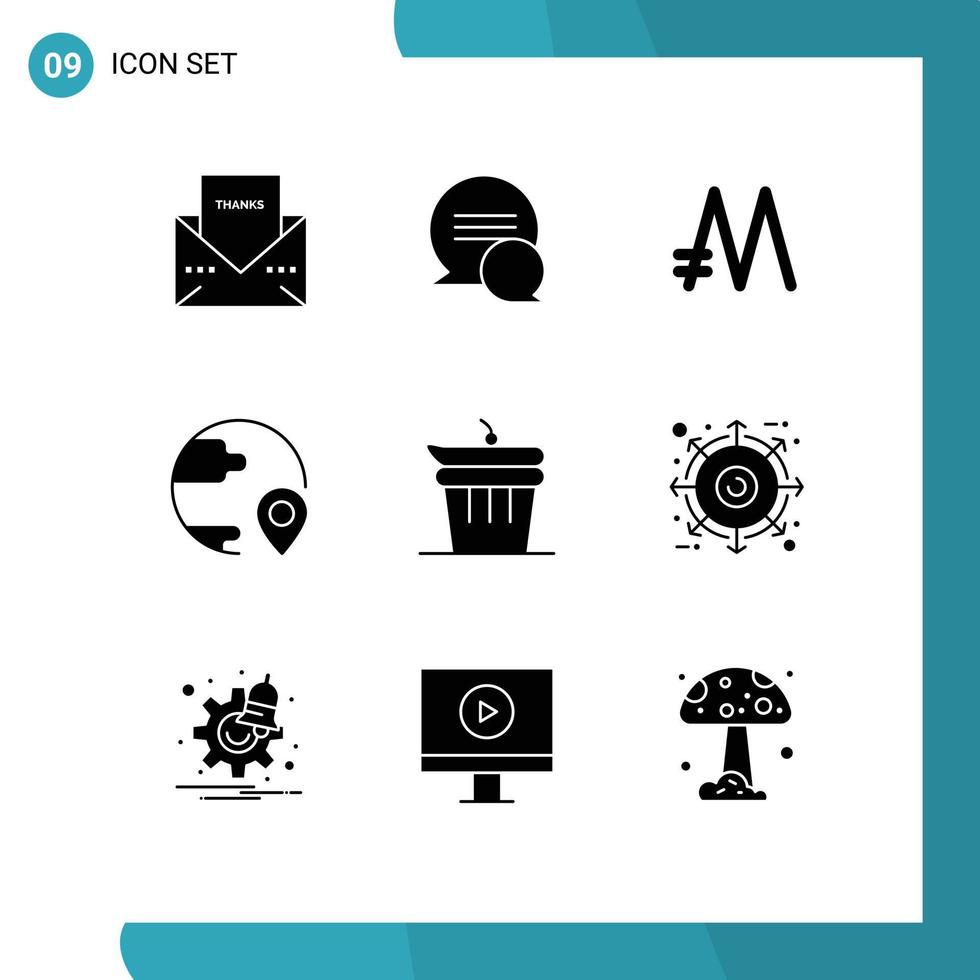 9 Solid Glyph concept for Websites Mobile and Apps and location mona coin global delivery Editable Vector Design Elements