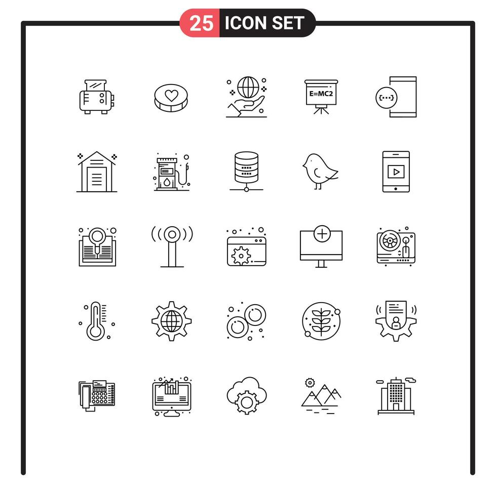 Set of 25 Modern UI Icons Symbols Signs for coding education global board classroom Editable Vector Design Elements