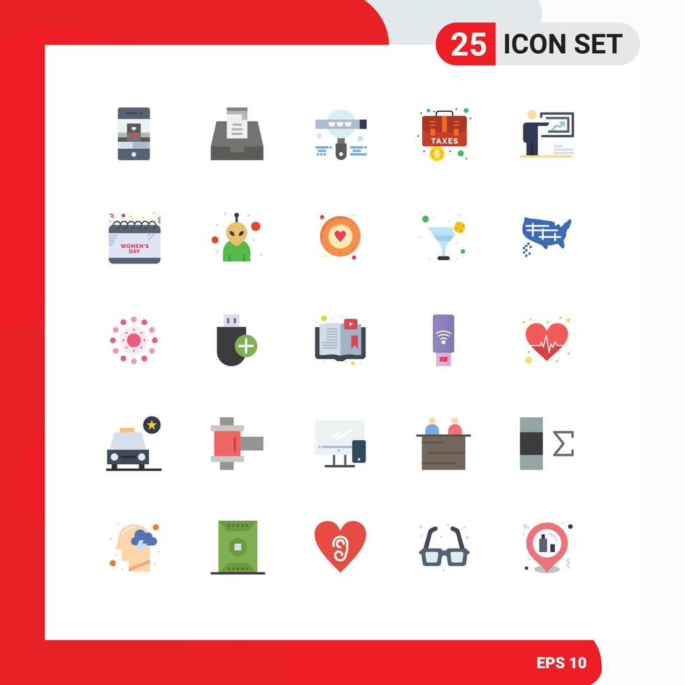 Pictogram Set of 25 Simple Flat Colors of presentation briefcase development baggage accounting Editable Vector Design Elements
