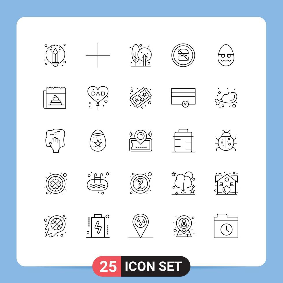 Group of 25 Modern Lines Set for decoration fast farm dieting banned Editable Vector Design Elements