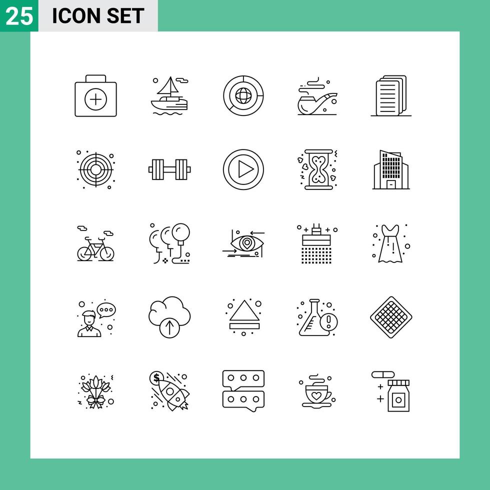 Group of 25 Lines Signs and Symbols for seo document coin business smoke Editable Vector Design Elements