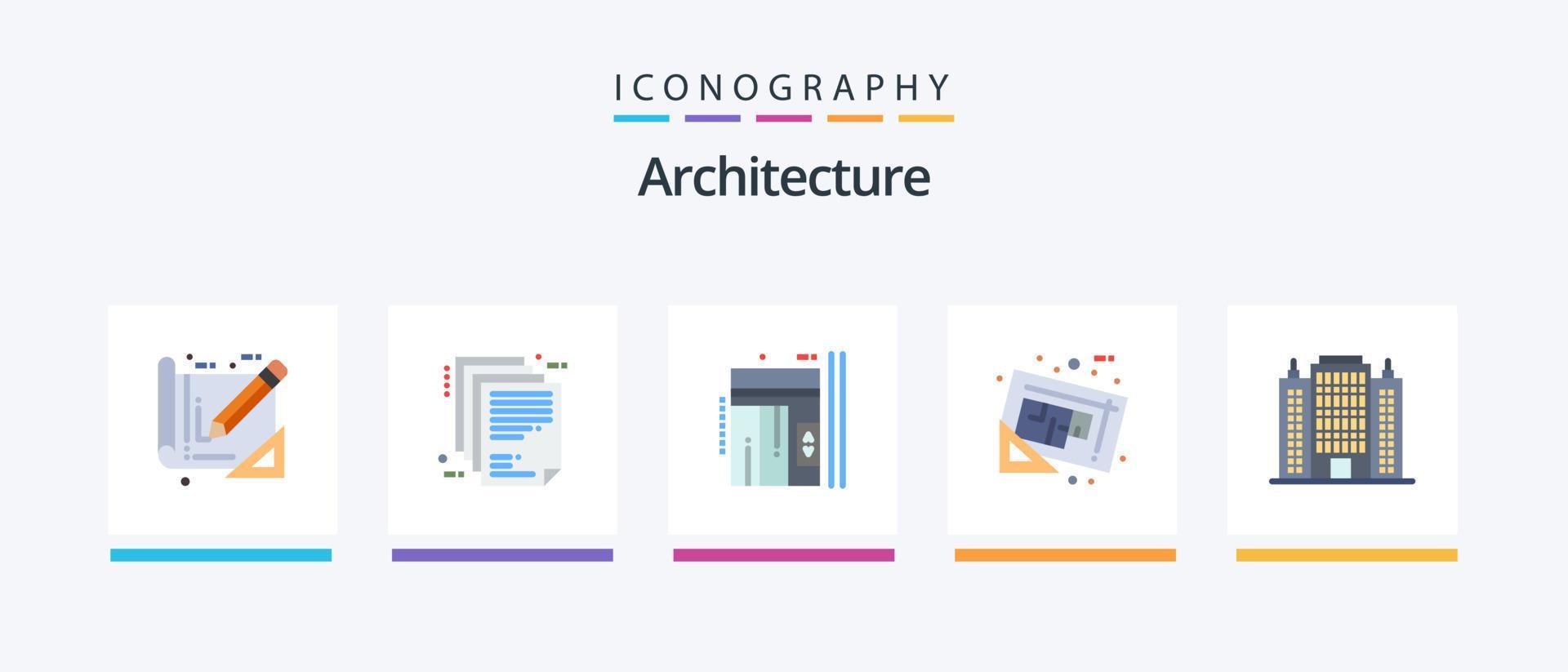 paquete de iconos planos de arquitectura 5 que incluye herramientas. documento. papel. Plano. hasta. diseño de iconos creativos vector