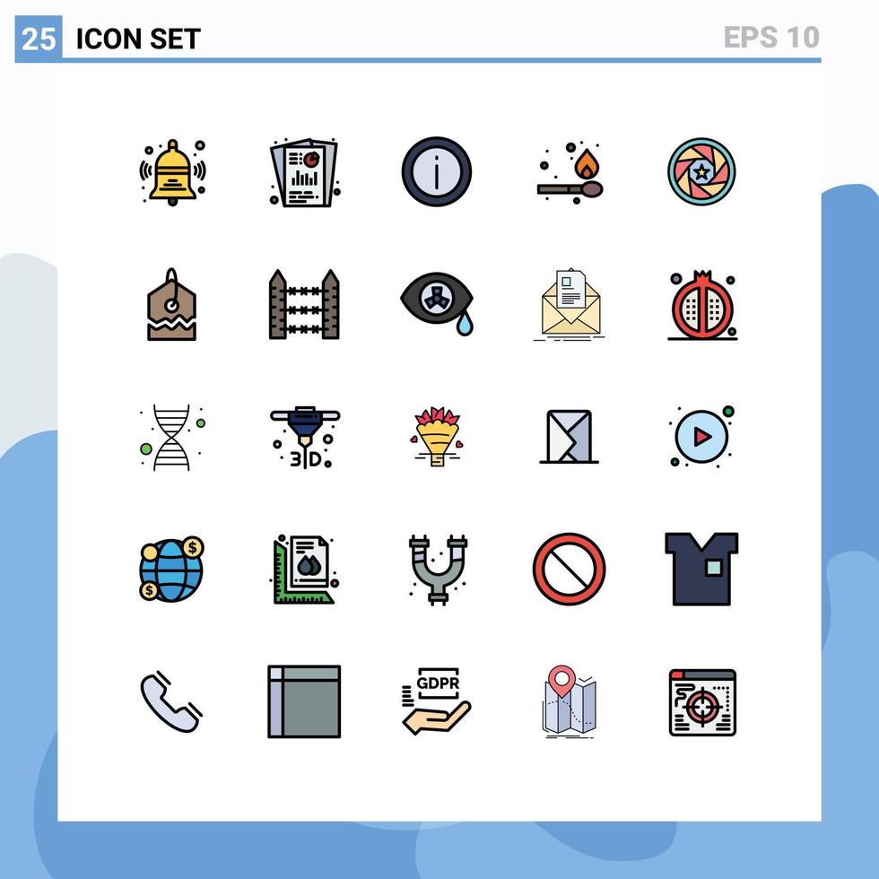 Set of 25 Modern UI Icons Symbols Signs for aperture fire seo report camping sign Editable Vector Design Elements