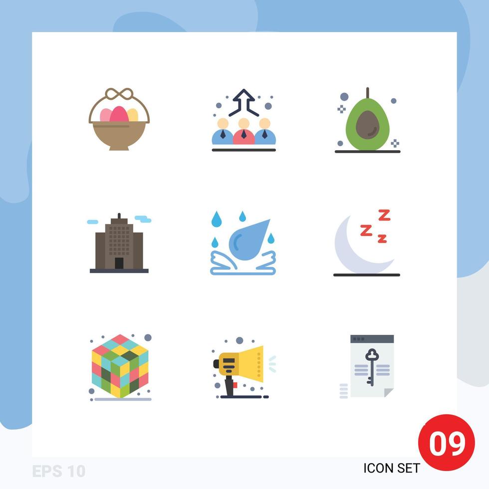 Mobile Interface Flat Color Set of 9 Pictograms of night element food spa construction Editable Vector Design Elements