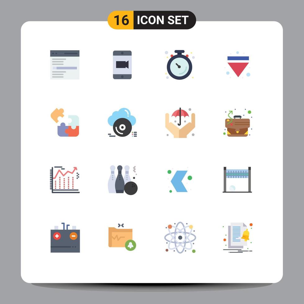 Editable Vector Line Pack of 16 Simple Flat Colors of game down clock multimedia arrow Editable Pack of Creative Vector Design Elements