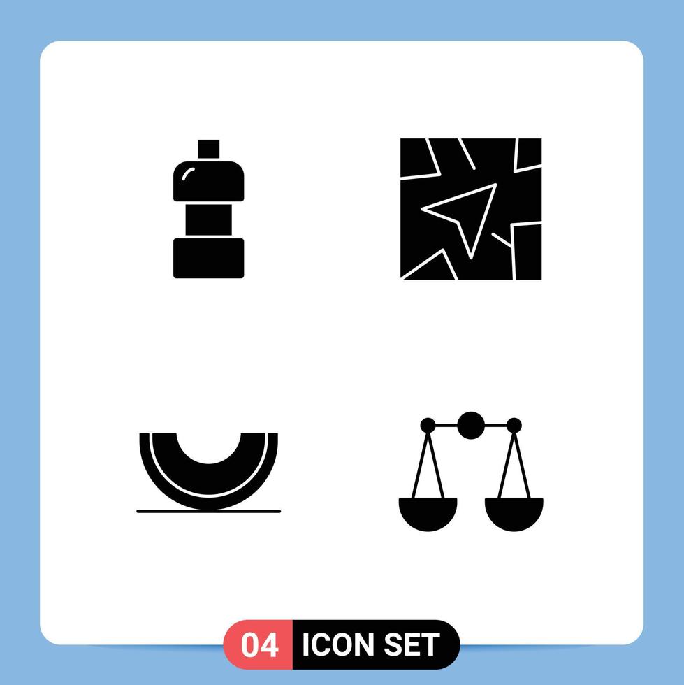 Universal Icon Symbols Group of 4 Modern Solid Glyphs of water melon gps berry balance Editable Vector Design Elements