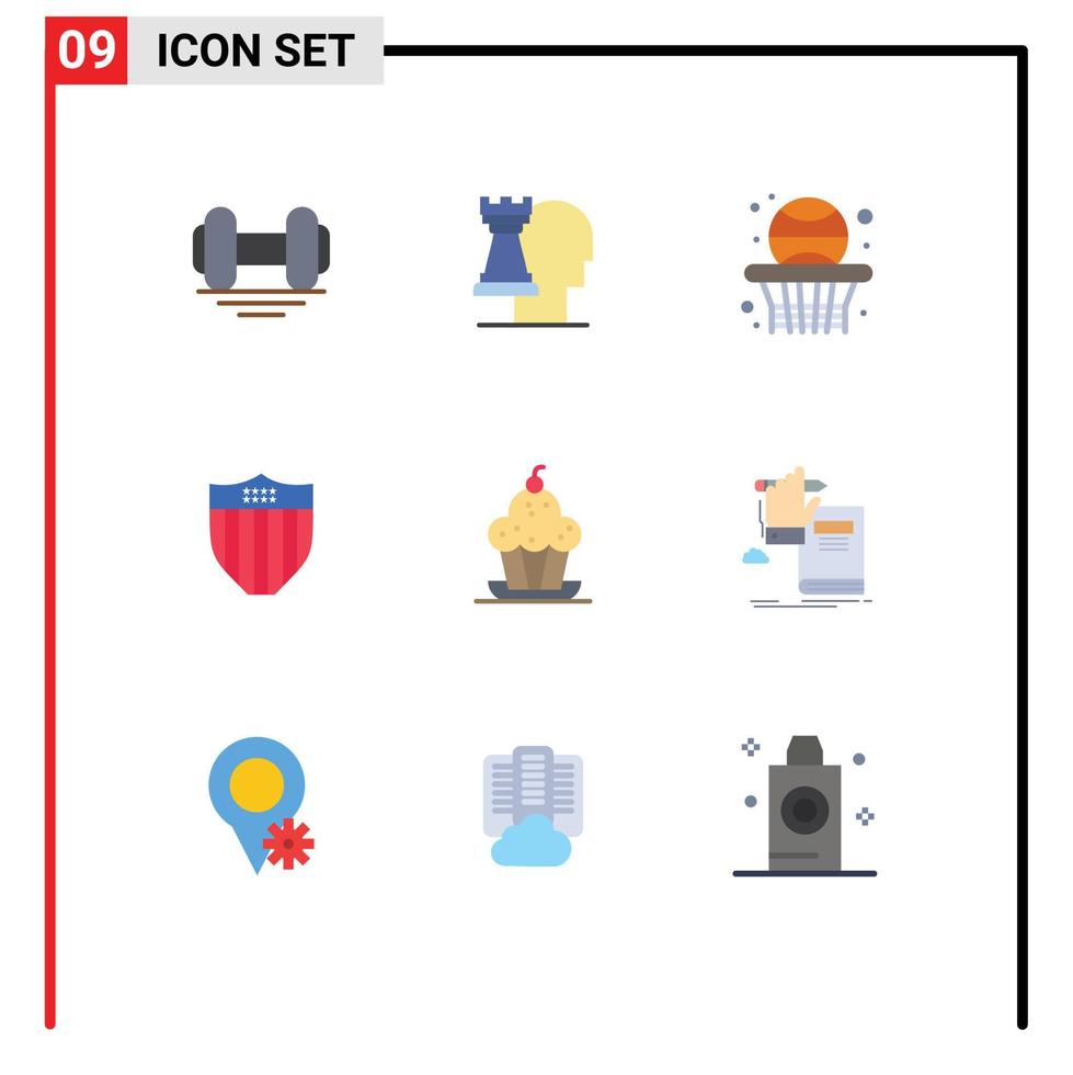 Editable Vector Line Pack of 9 Simple Flat Colors of dessert usa back seurity american Editable Vector Design Elements