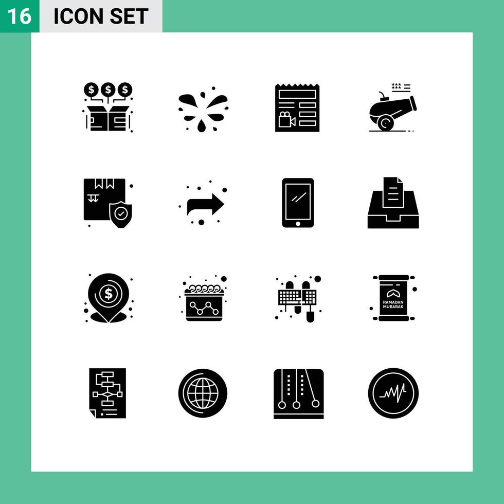 16 Universal Solid Glyphs Set for Web and Mobile Applications shopping mortar document howitzer big gun Editable Vector Design Elements