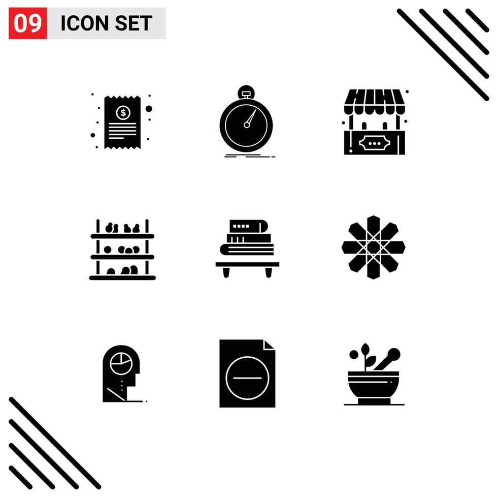 Group of 9 Solid Glyphs Signs and Symbols for power supermarket sport shopping play Editable Vector Design Elements