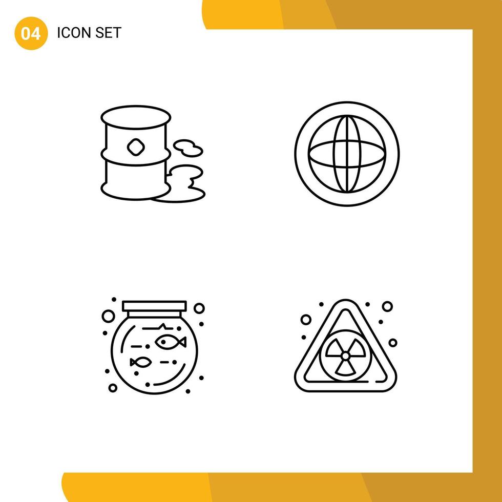 Modern Set of 4 Filledline Flat Colors and symbols such as barrels bowl pollution global pet Editable Vector Design Elements