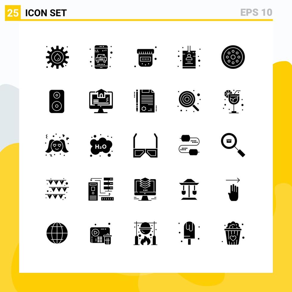 Pictogram Set of 25 Simple Solid Glyphs of safety locked bottle lock card Editable Vector Design Elements