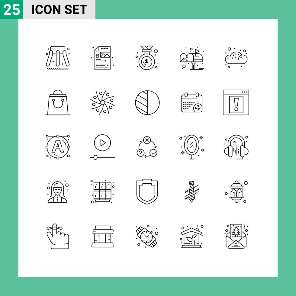 Stock Vector Icon Pack of 25 Line Signs and Symbols for bun bakery badge post letter Editable Vector Design Elements