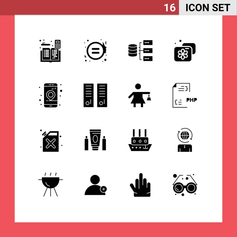 User Interface Pack of 16 Basic Solid Glyphs of app facility justice beauty storage Editable Vector Design Elements