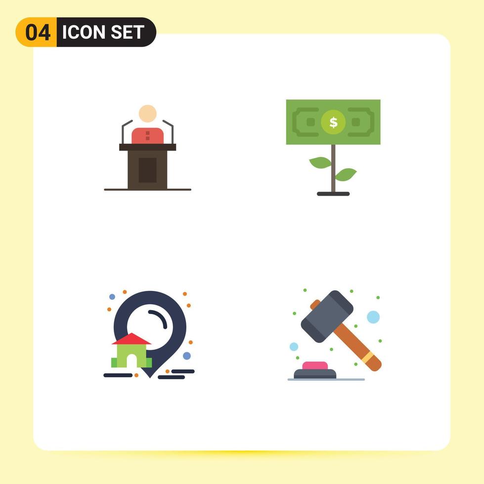 Group of 4 Modern Flat Icons Set for speaker plant professional speech estate Editable Vector Design Elements