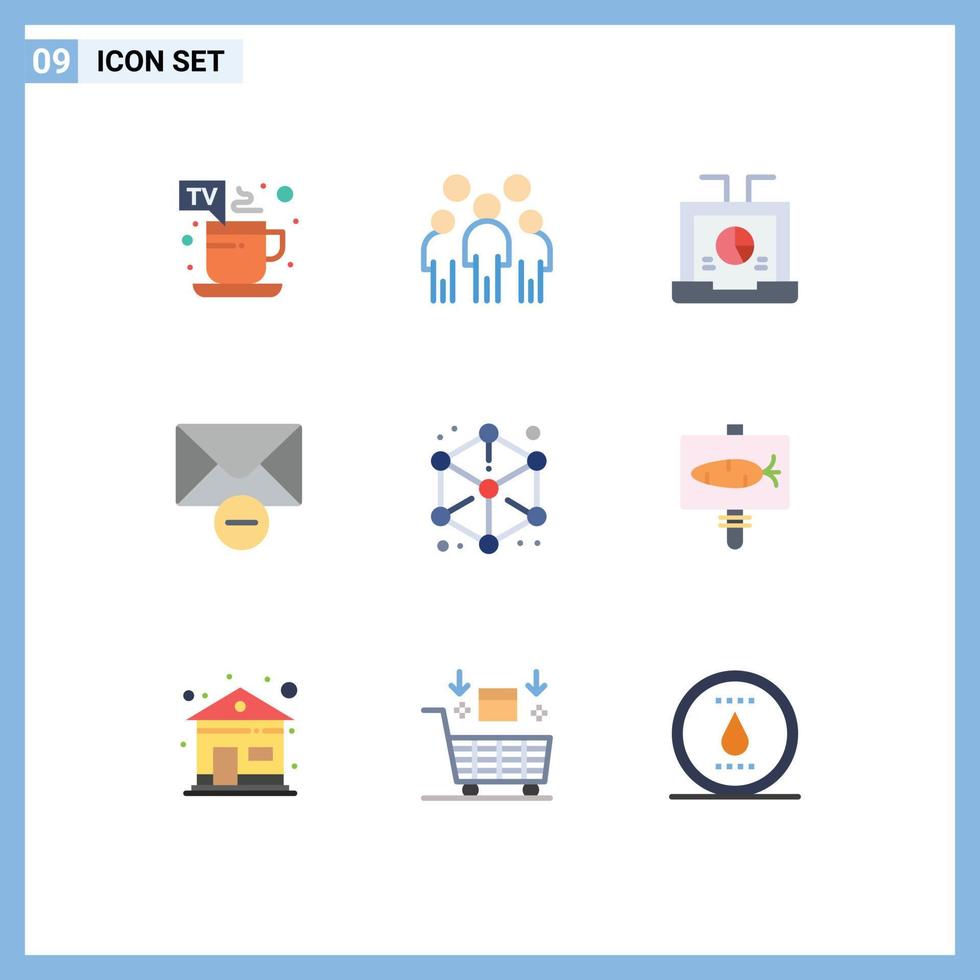 Group of 9 Flat Colors Signs and Symbols for cube mail person delete report Editable Vector Design Elements