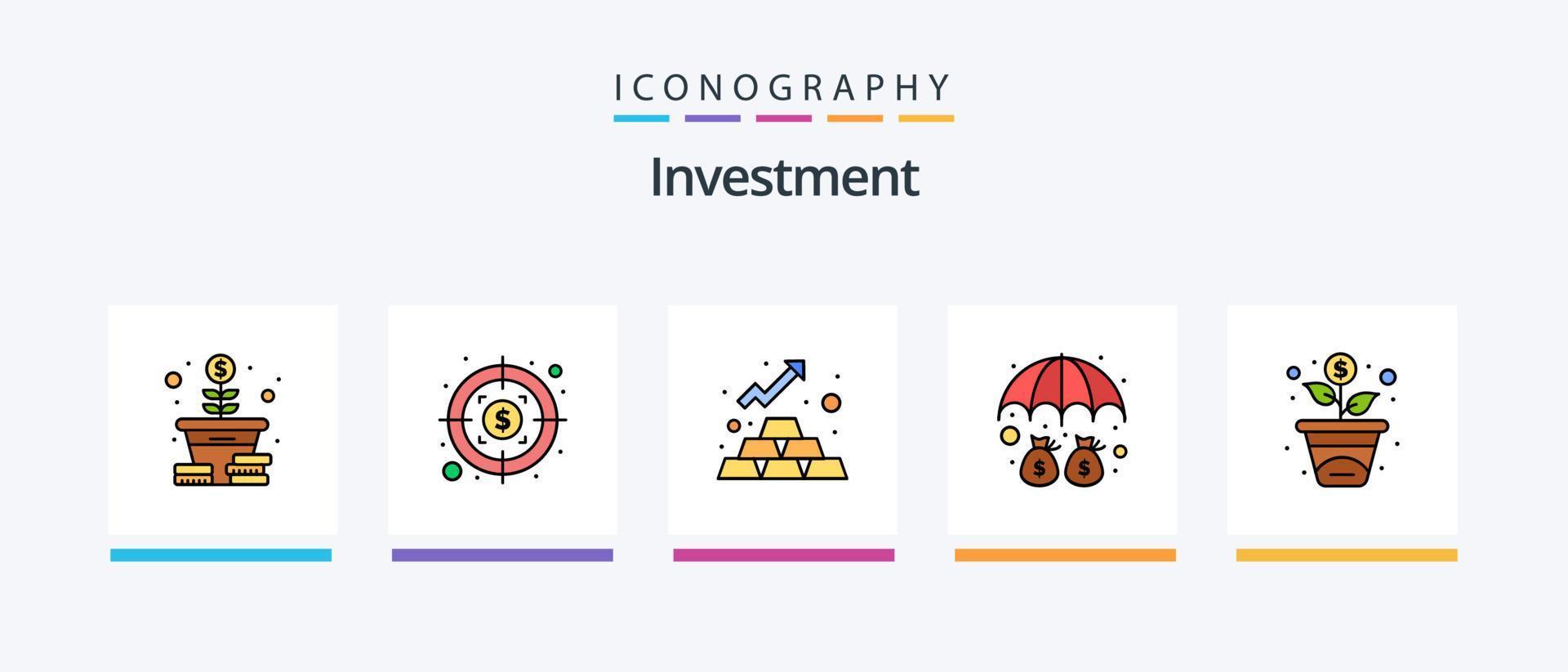 la línea de inversión llenó el paquete de 5 íconos, incluido el paraguas. depósito. diamante. dinero. comercio electrónico diseño de iconos creativos vector