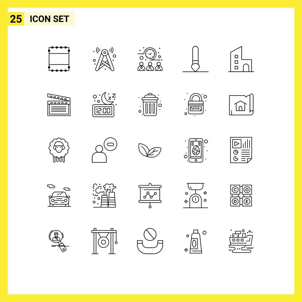 Stock Vector Icon Pack of 25 Line Signs and Symbols for modern building meeting time apartment draw Editable Vector Design Elements