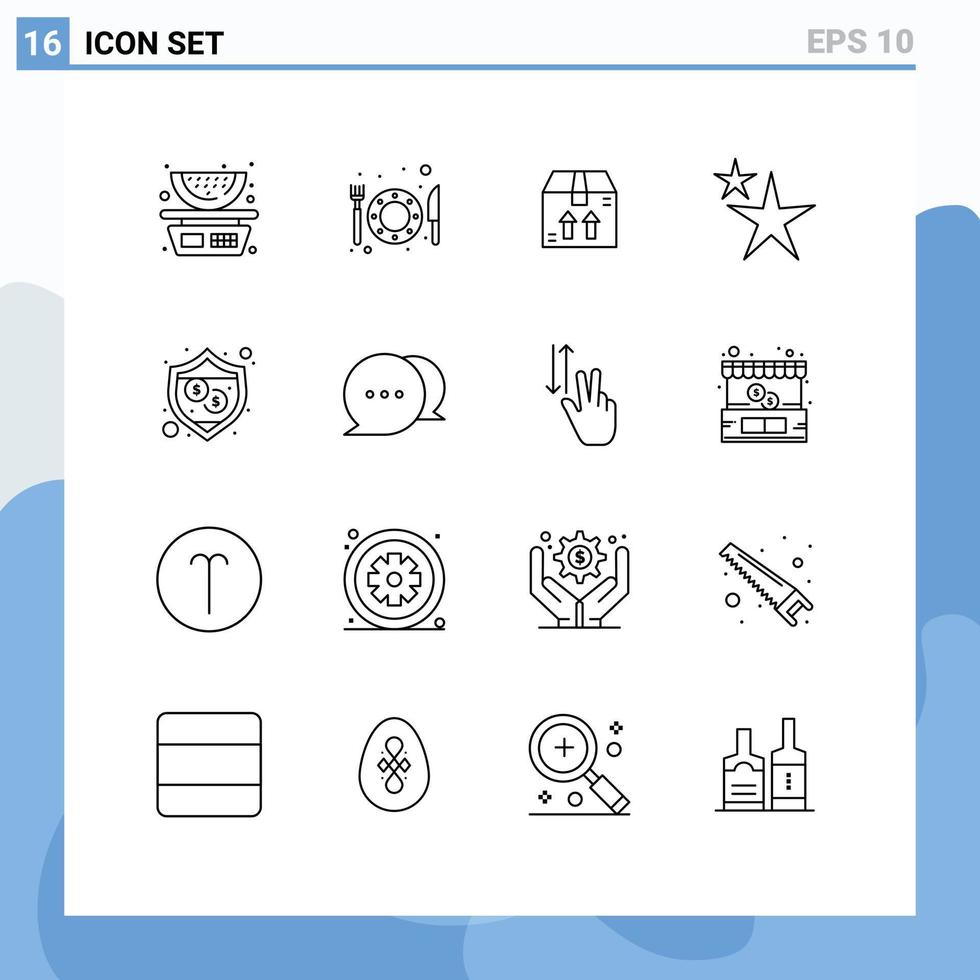 Stock Vector Icon Pack of 16 Line Signs and Symbols for communication shield ecommerce security star Editable Vector Design Elements