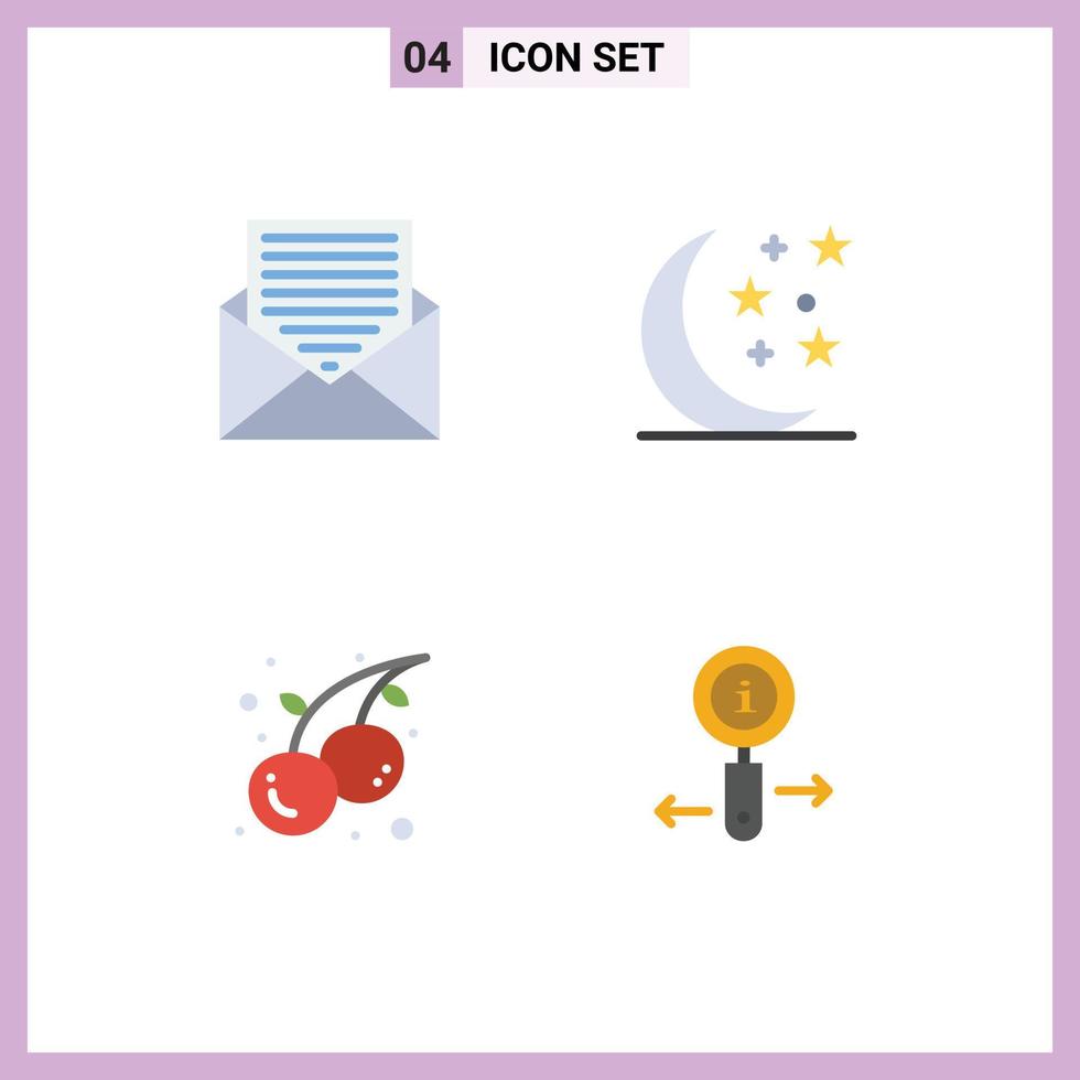 Stock Vector Icon Pack of 4 Line Signs and Symbols for communication summer envelope moon cherry Editable Vector Design Elements