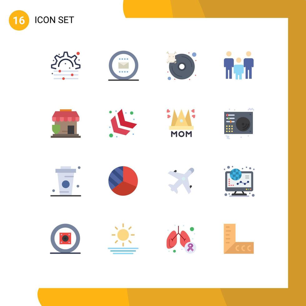 paquete de 16 signos y símbolos modernos de colores planos para medios impresos web, como base de datos de salud de protección, paquete editable de elementos de diseño de vectores creativos para niños y familias