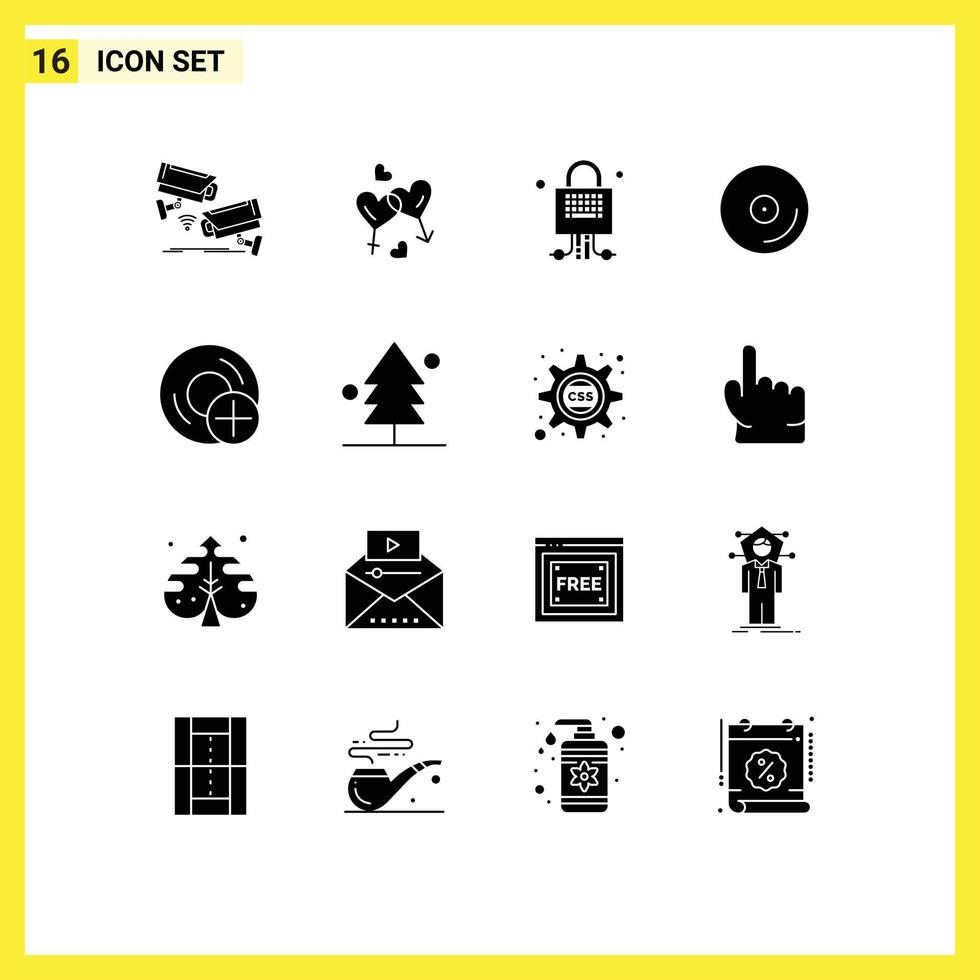 Set of 16 Modern UI Icons Symbols Signs for video cd love disk server Editable Vector Design Elements