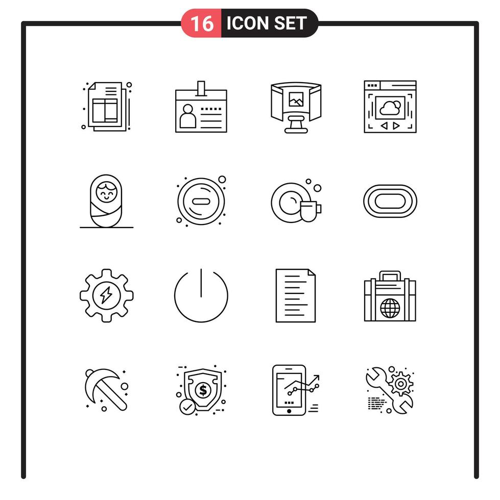 Set of 16 Modern UI Icons Symbols Signs for delete baby future cloud sharing web page Editable Vector Design Elements