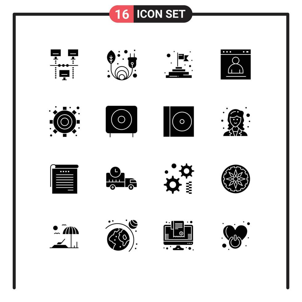 Set of 16 Modern UI Icons Symbols Signs for settings engine flag profile login Editable Vector Design Elements