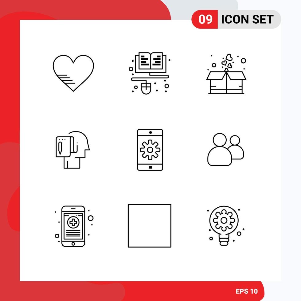 Outline Pack of 9 Universal Symbols of application note box list begin Editable Vector Design Elements