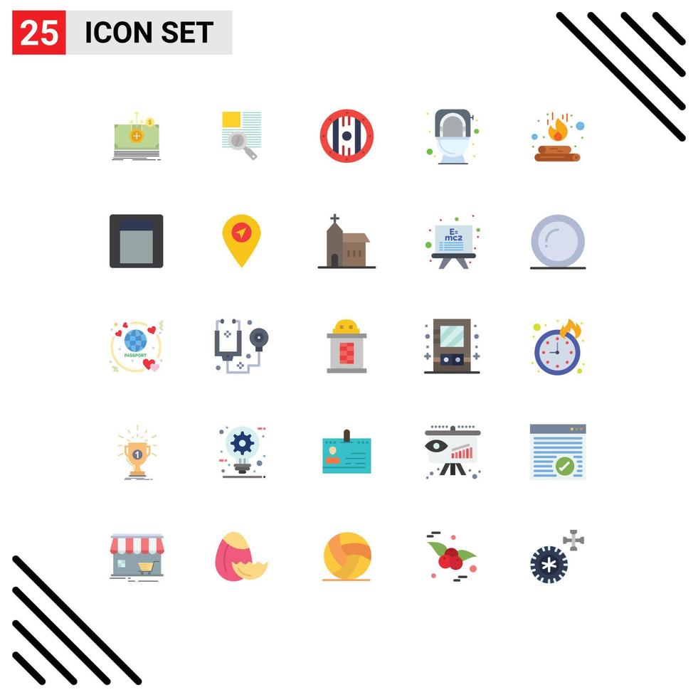 Modern Set of 25 Flat Colors Pictograph of bonfire toilet element flush bathroom Editable Vector Design Elements