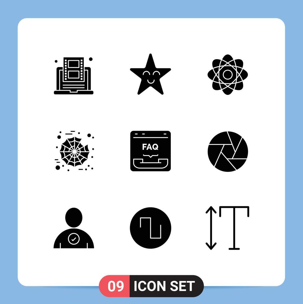 9 Thematic Vector Solid Glyphs and Editable Symbols of contact browser atom web halloween Editable Vector Design Elements