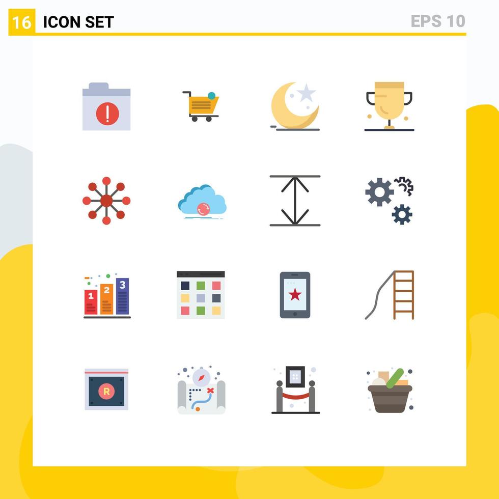 Set of 16 Modern UI Icons Symbols Signs for trophy cup cresent award muslims Editable Pack of Creative Vector Design Elements