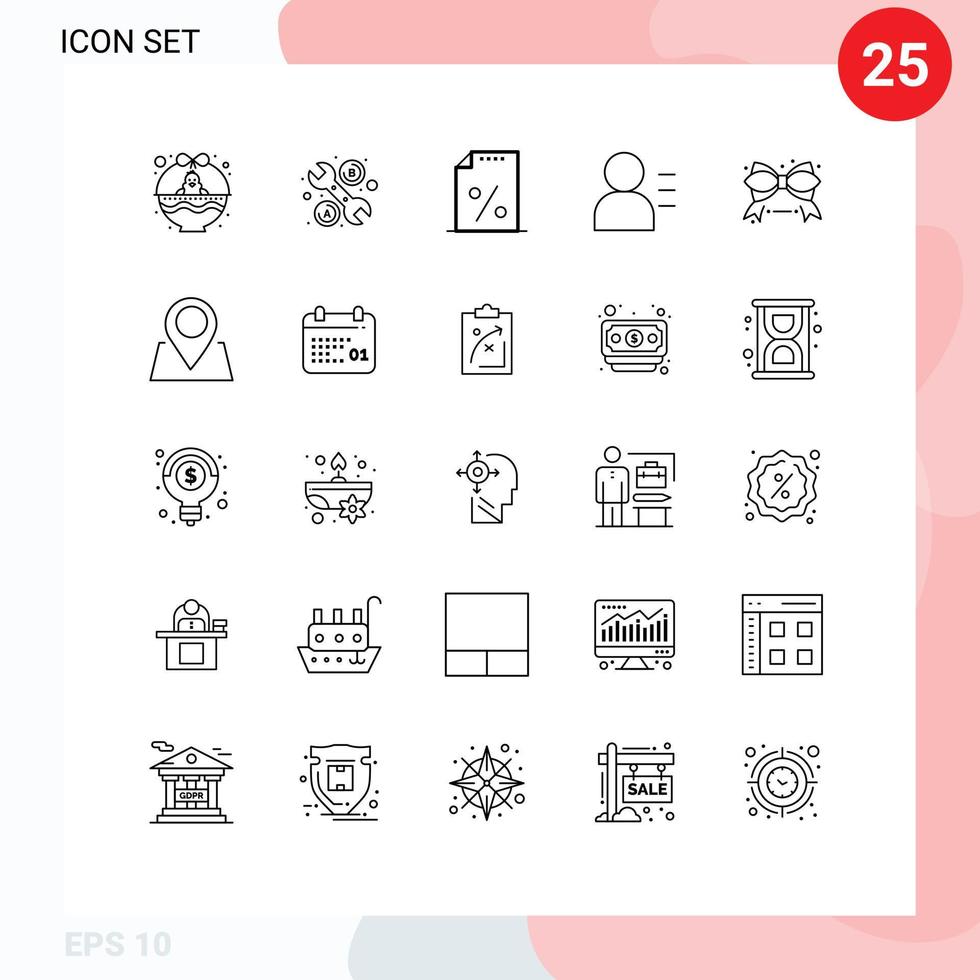 Pictogram Set of 25 Simple Lines of ribbon black friday document persona education Editable Vector Design Elements