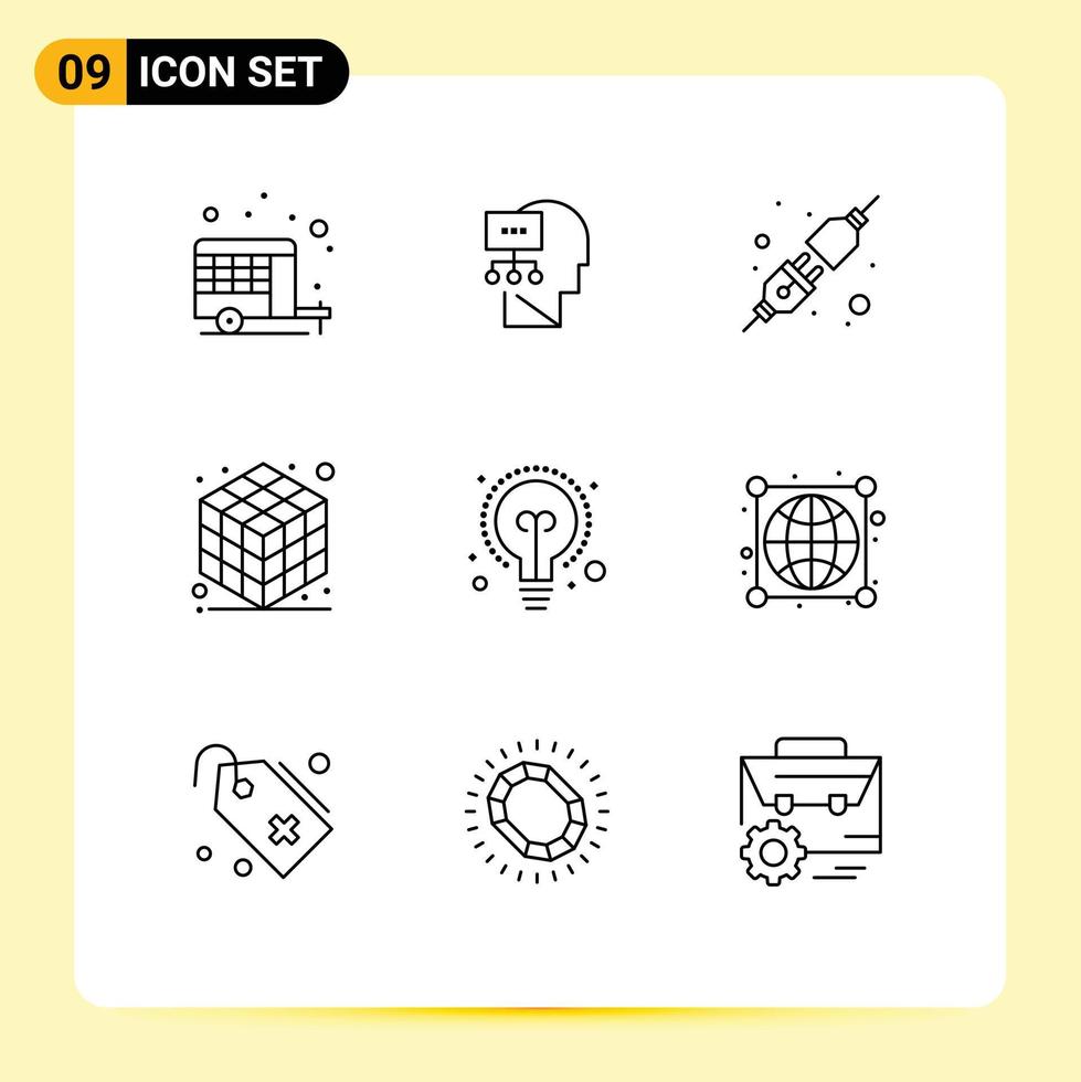 User Interface Pack of 9 Basic Outlines of earth education connect bulb gadget Editable Vector Design Elements