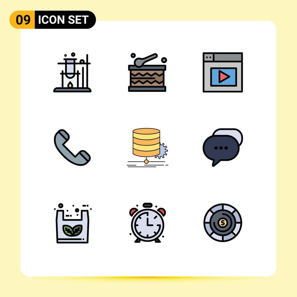User Interface Pack of 9 Basic Filledline Flat Colors of flow data video chart telephone Editable Vector Design Elements