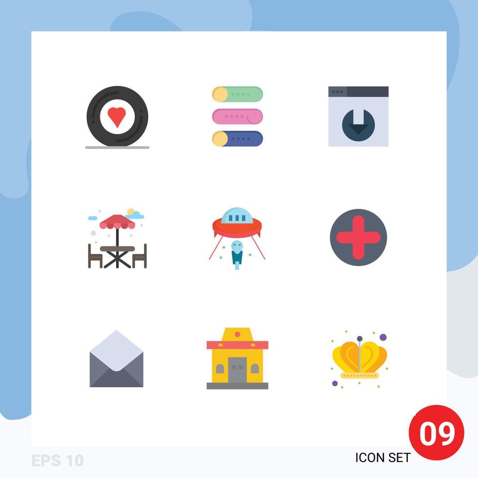 Modern Set of 9 Flat Colors and symbols such as spaceship space web alien water Editable Vector Design Elements