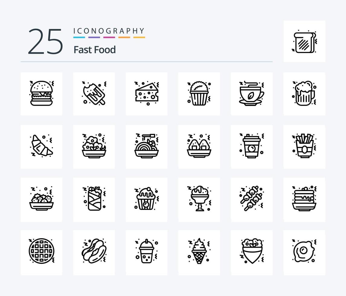 Fast Food 25 Line icon pack including beer. fast food. fat. coffee. food vector