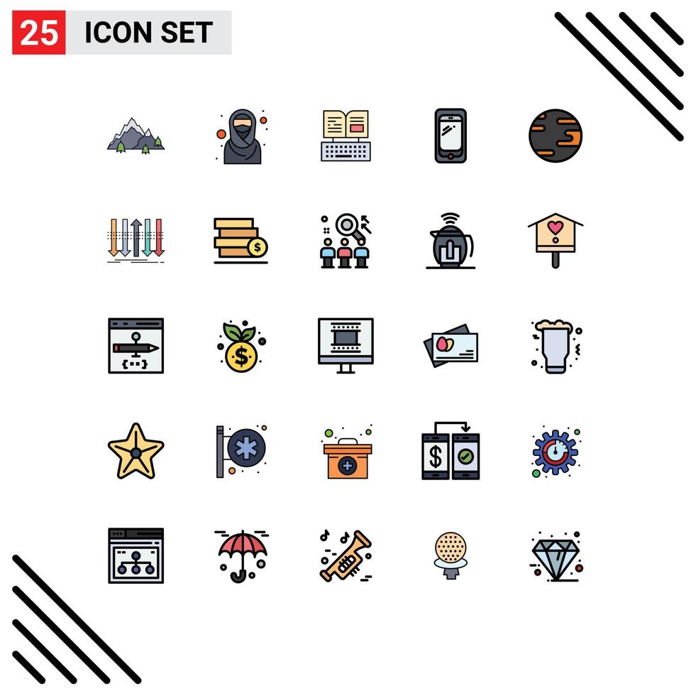 Set of 25 Modern UI Icons Symbols Signs for samsung mobile muslim smart phone facebook Editable Vector Design Elements