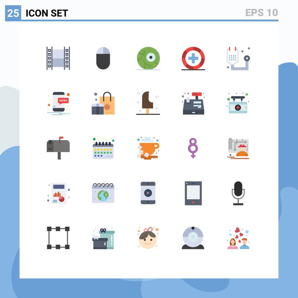 Mobile Interface Flat Color Set of 25 Pictograms of notification mobile night medicine form Editable Vector Design Elements