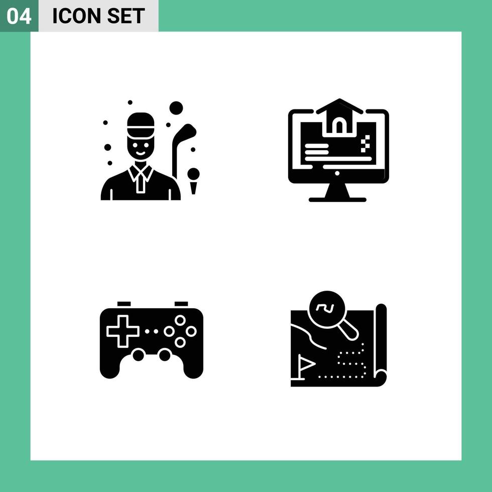 Group of 4 Modern Solid Glyphs Set for golf device game estate joystick Editable Vector Design Elements