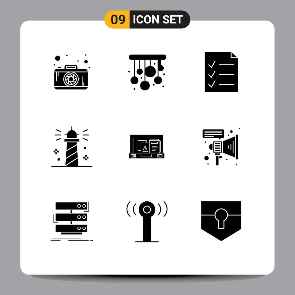 Group of 9 Solid Glyphs Signs and Symbols for briefcase paper todo presentation sea Editable Vector Design Elements