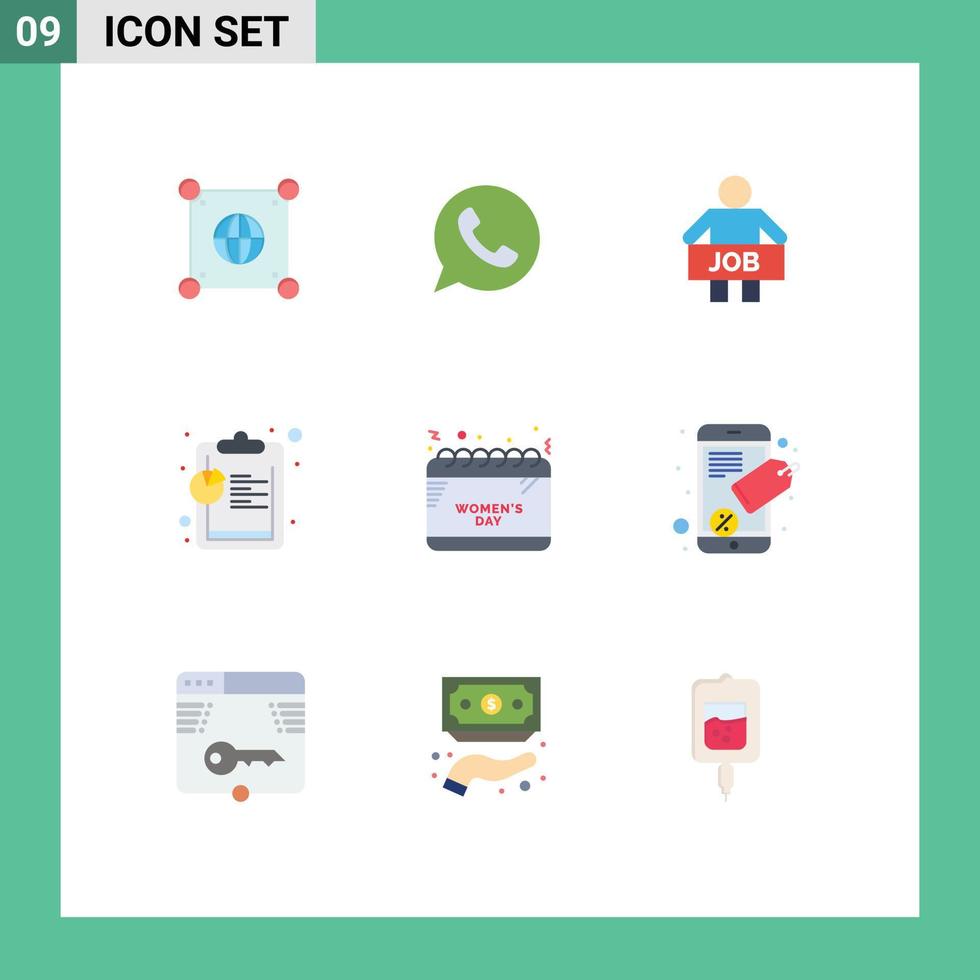 Modern Set of 9 Flat Colors and symbols such as schedule data jobless chart worker Editable Vector Design Elements