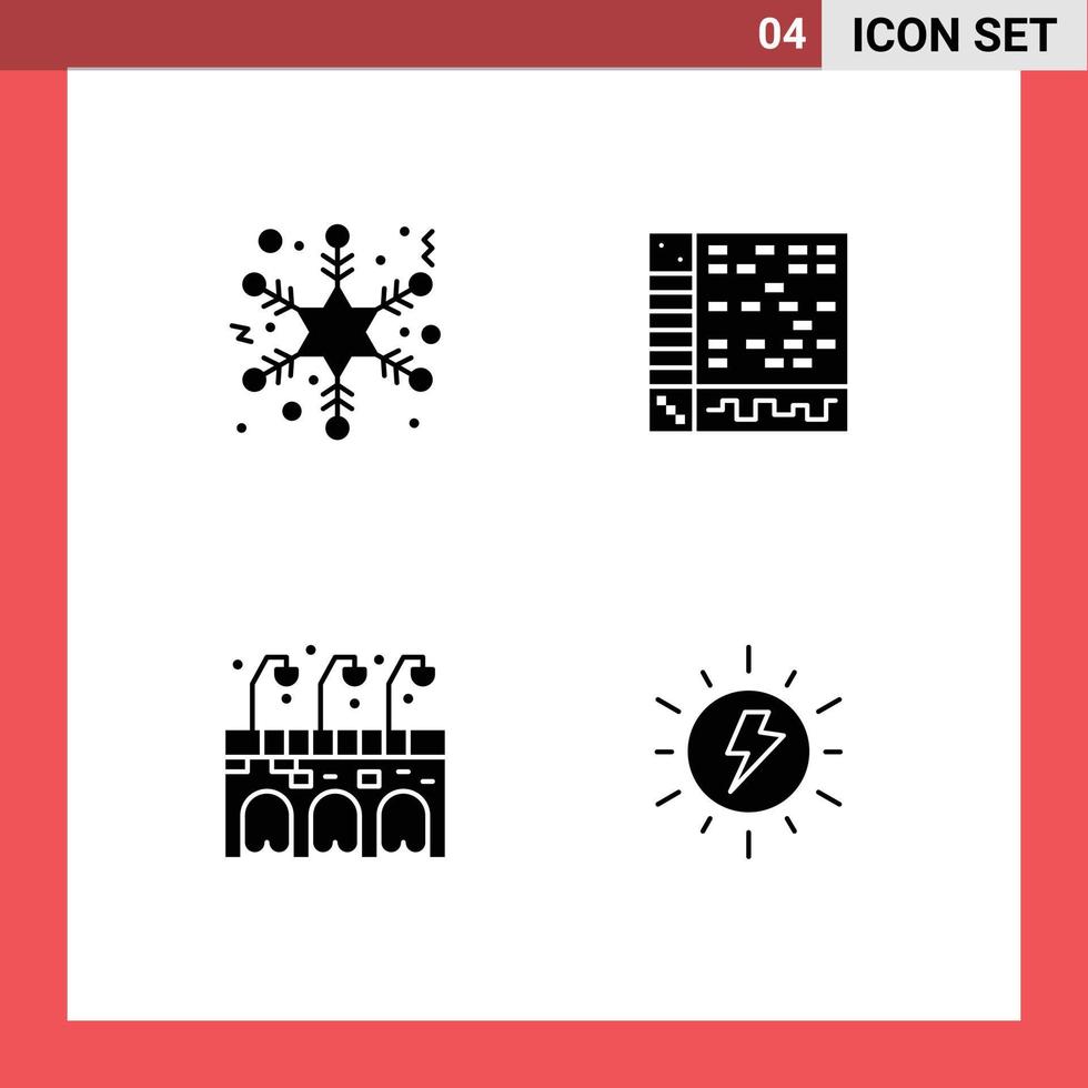 Modern Set of 4 Solid Glyphs Pictograph of flake life ableton computer energy Editable Vector Design Elements