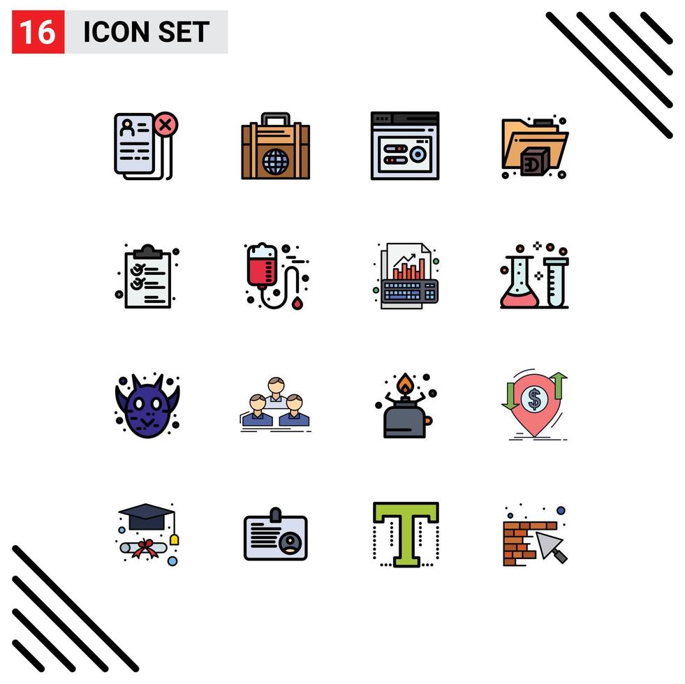 16 iconos creativos signos y símbolos modernos de carpeta de globo de clip de documento elementos de diseño de vector creativo editable web