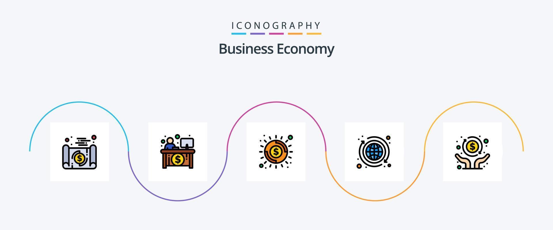 Economy Line Filled Flat 5 Icon Pack Including economic. exchange. teller. economy. shine vector